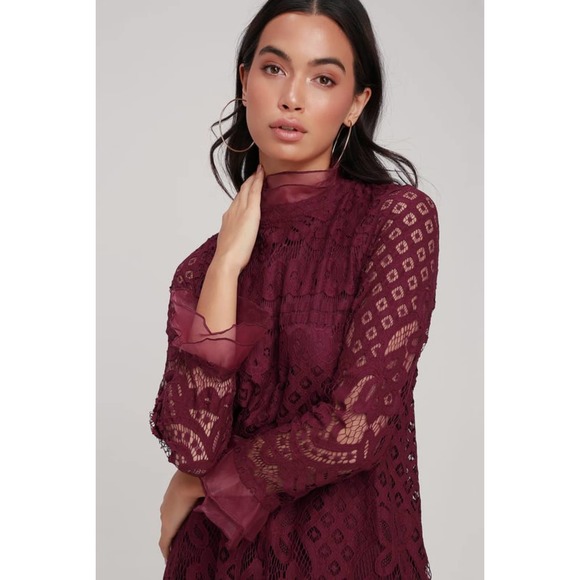 Lulu's Burgundy Lace Mini Dress - Picture 4 of 12